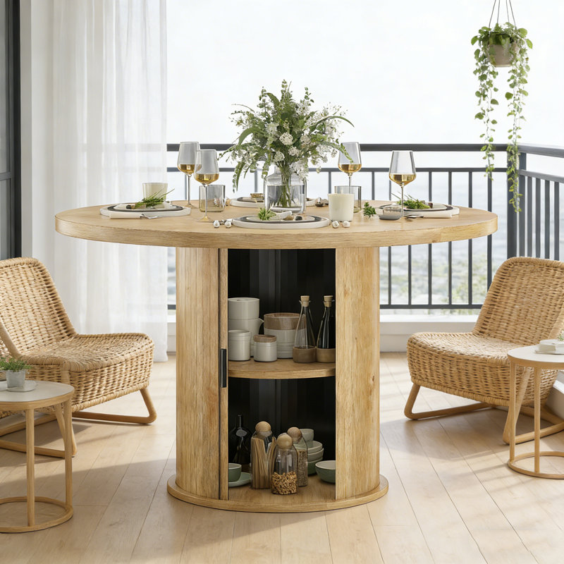 43" Round Dining Table For 4 People, Small Wood Kitchen Table With Sturdy Metal Base, Modern Round Dinner Table For Dining Room, Easy Assembly