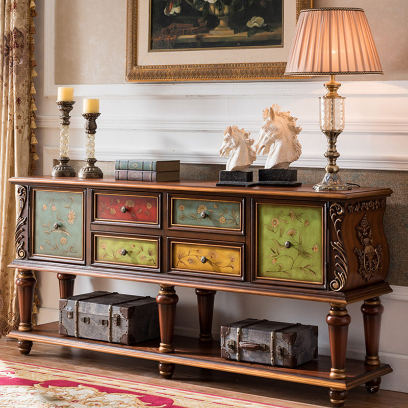 Console de style européen de luxe rétro, Brun / multicolore, H 33,1 po x l 78,7 po x P 15,7 po