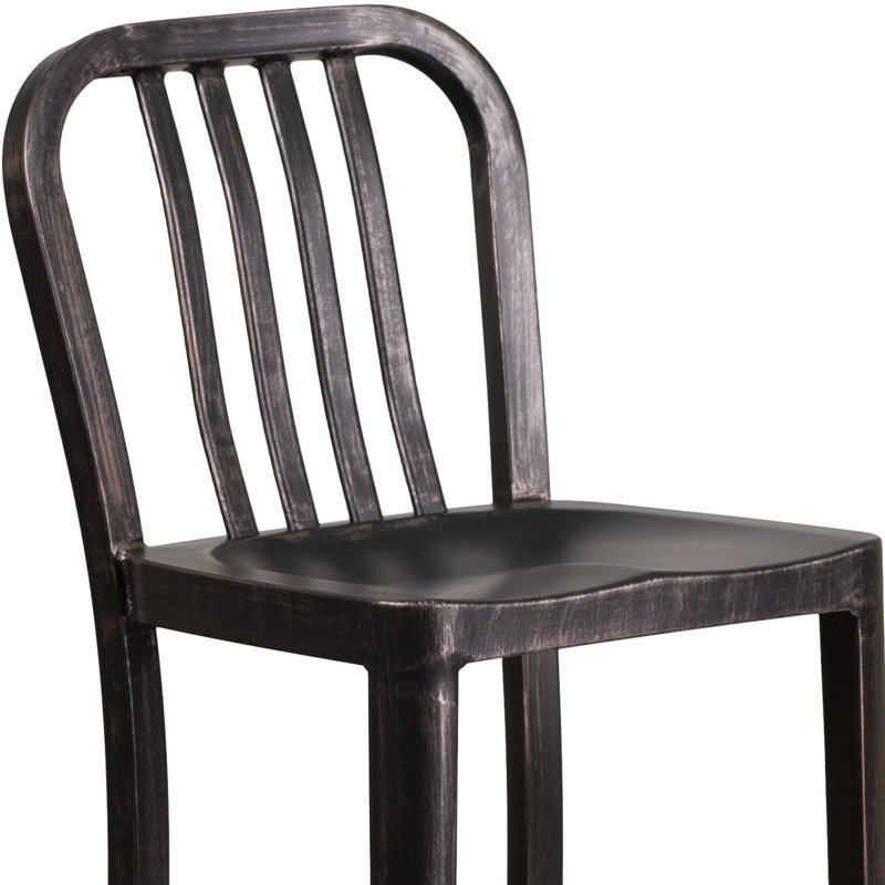 Commercial Grade Metal Indoor-Outdoor Stool with Vertical Slat Back, Light Black, Bar Stool (76cm Seat Height)