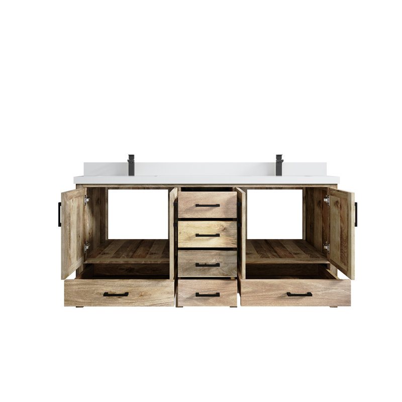 Malibu 72'' Double Bathroom Vanity with Quartz Top, White, Whitewashed
