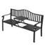 E-Coated Metal Frame Outdoor Bench with Backrest & Built-In Side Table