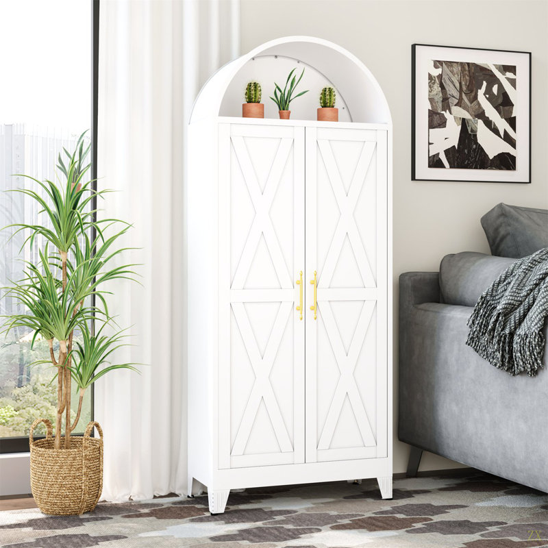 A 73-Inch (Approximately 180.6 Cm) Metal Arched Kitchen Food Cabinet, A Modern Farmhouse Chinese-Style Storage Cabinet With 2 Doors And Adjustable Shelves, Is A Multi-Functional Cabinet Suitable For Kitchens, Dining Rooms, Bathrooms And Bedrooms