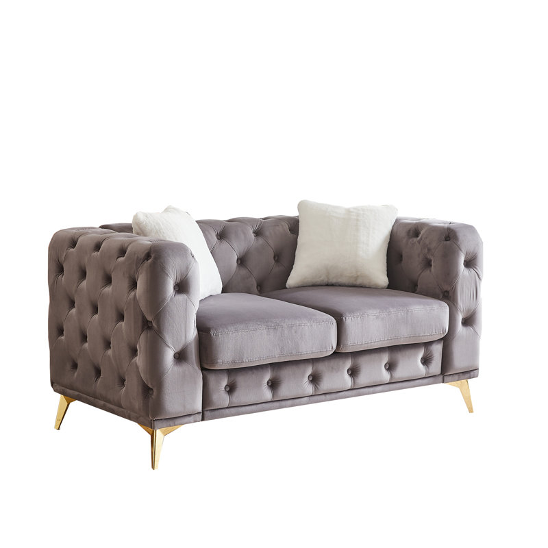 62,58 po, velours royal, capitonnage, 2 coussins décoratifs, pieds en métal, sièges à ressorts et en mousse définis avec motif à boutons, pieds, confortable pour le bureau