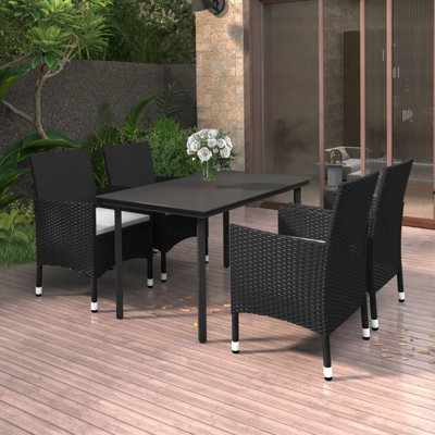 Ensemble de salle à manger de jardin en rotin PE noir