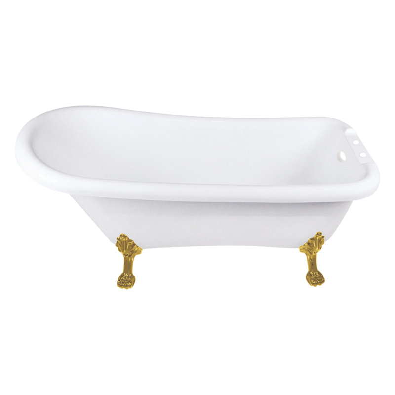 Kingston Brass Aqua Eden 67-Inch Acrylic D-Shaped Single Slipper Clawfoot Tub (7-Inch Faucet Drillings), White/Brushed Brass