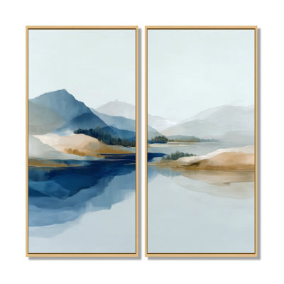 Blue Waves Heights Golden Coastal - Waves, reproduction d'art sur toile, paysage bleu, 2 pièces