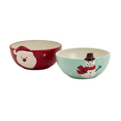 TTU Gallery 2-piece Christmas Santa Snowman Ceramic Bowl Set
