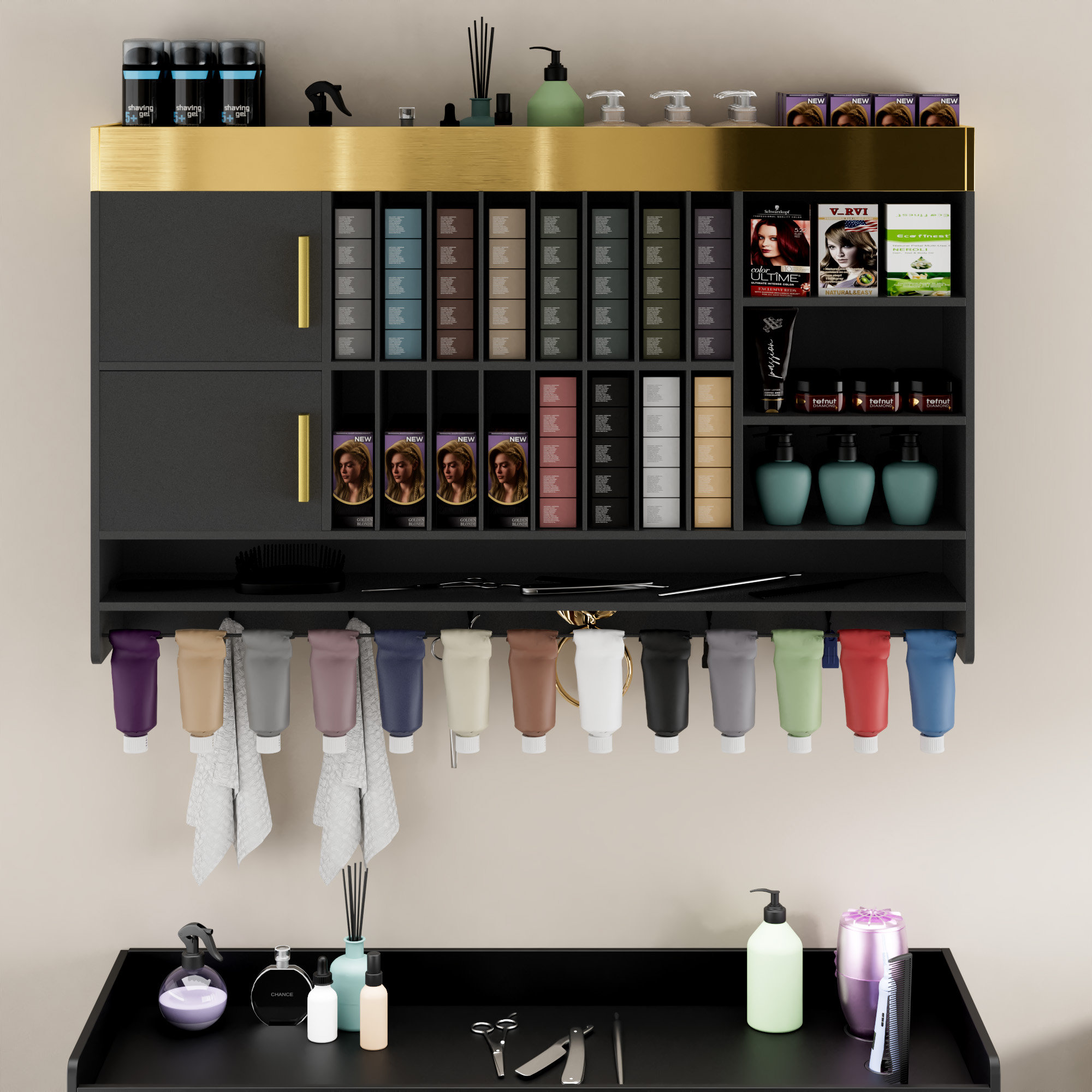 Everly Quinn Hair Color Organizer Rack, Wall Mounted Salon Station