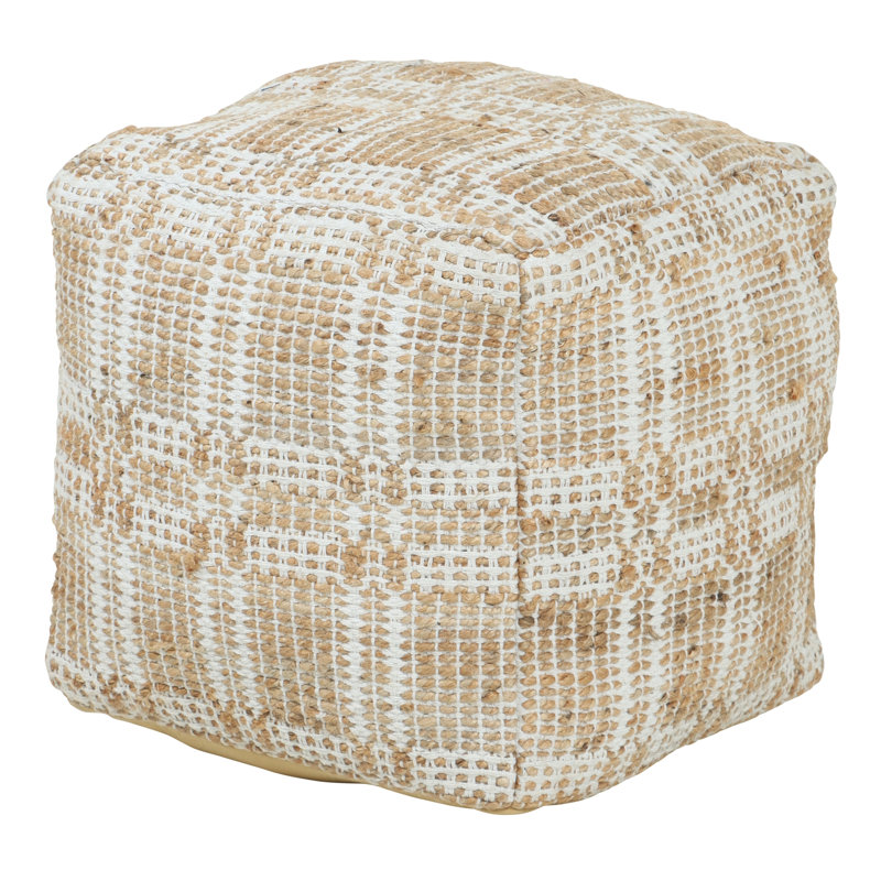 Callasandra 18" Geometric Pouf , Natural/White Cotton Blend
