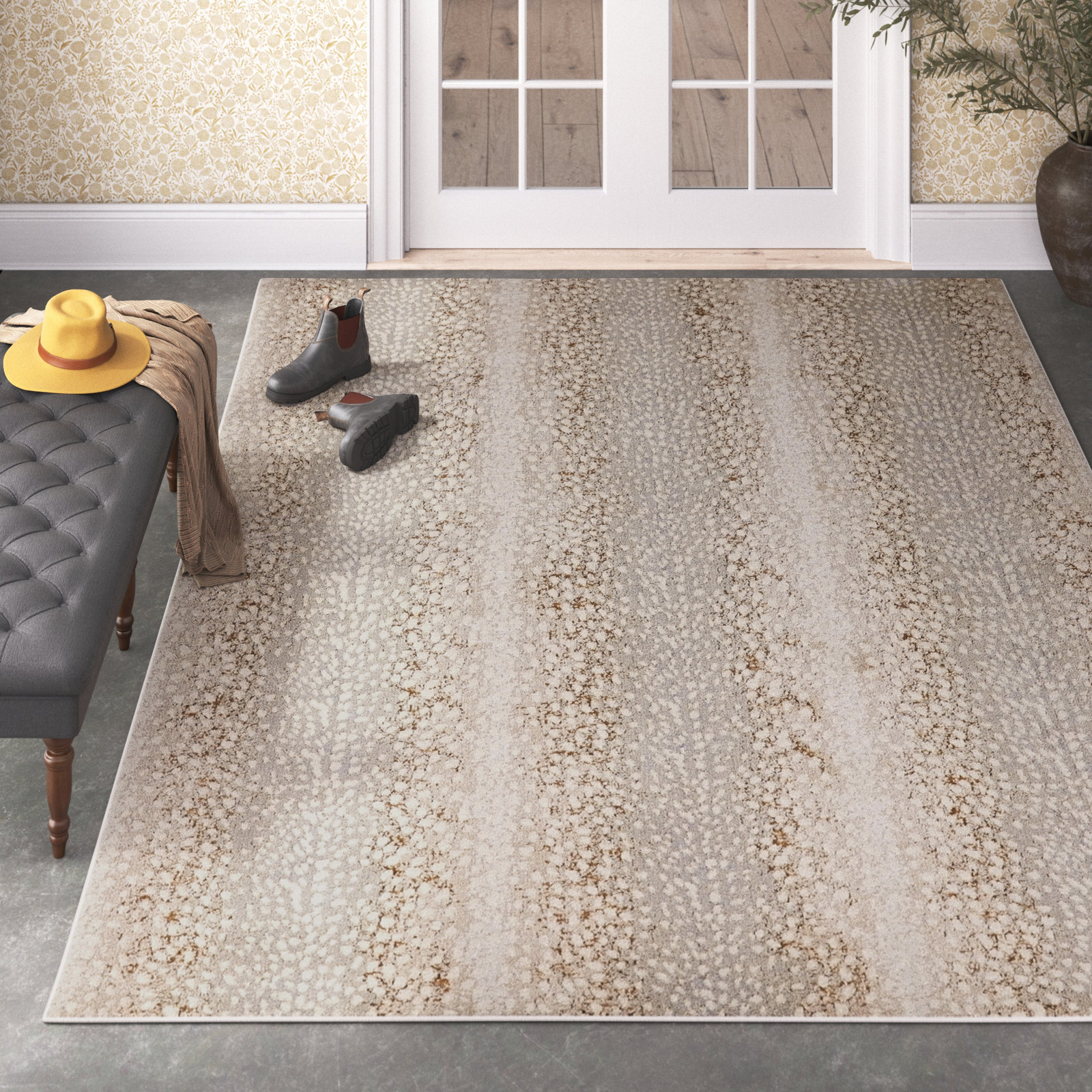 Baytown Feather Gray Animal Print Rug, Rectangle 7'10" x 10'6"