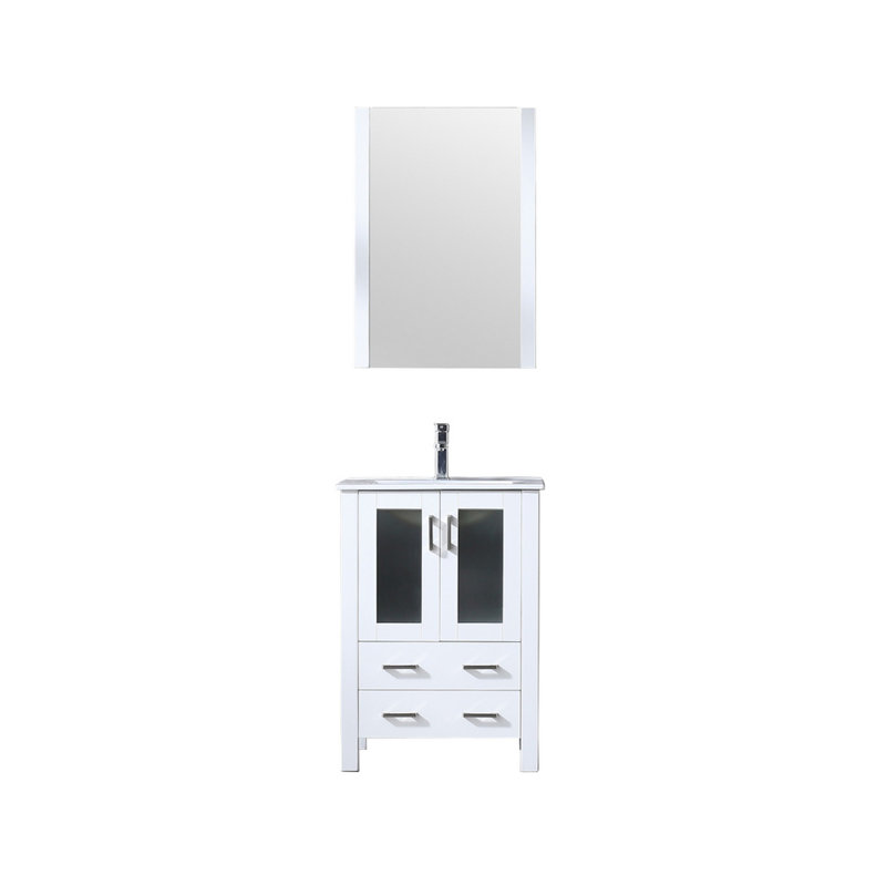 Volez 24 in W x 18.25 in D Single Bath Vanity, White Ceramic Top, 22 in Mirror and Chrome Faucet Set, White
