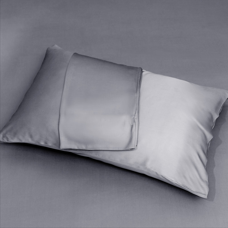 Ensemble de 2 taies d'oreiller en rayonne de bambou, Gris, Taies d'oreiller pour grand lit