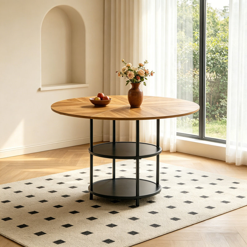 47.3" Round Dining Table with Two-Tier Storage Shelf
