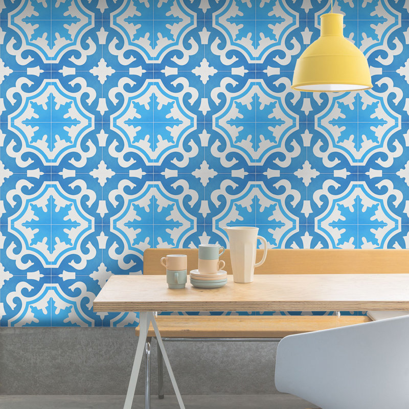 Carreau de mur et de sol à motif ciment 8 po x 8 po Tanger, Bleu / bleu pâle