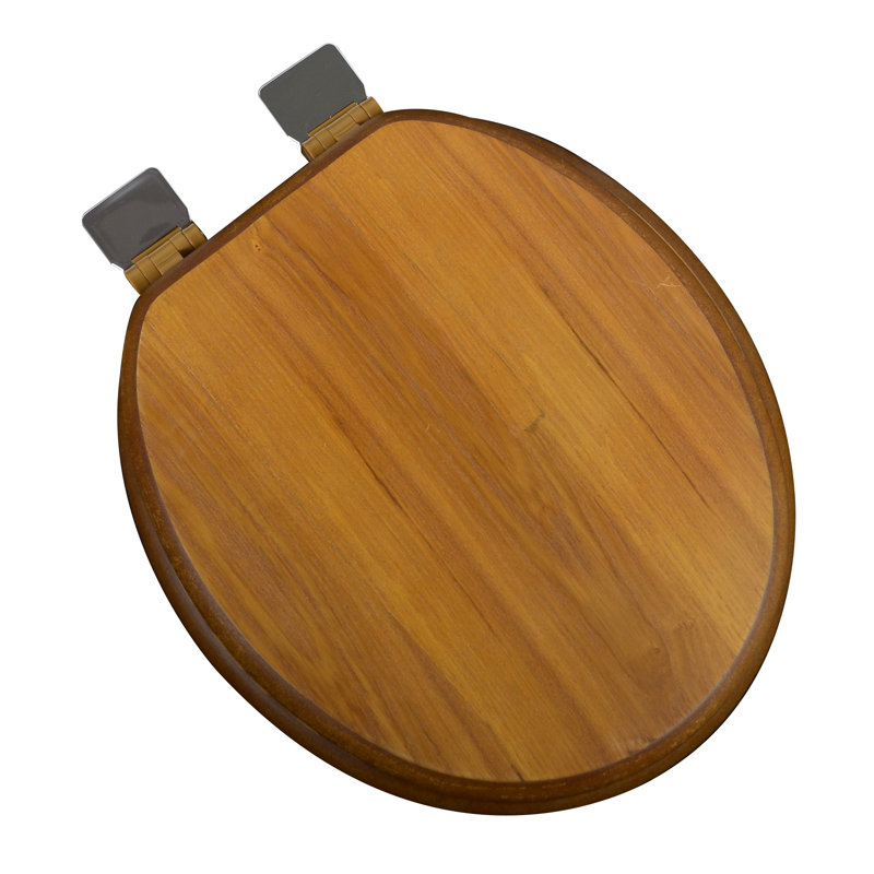 Round Toilet Seat and Lid, Light Oak, Chrome