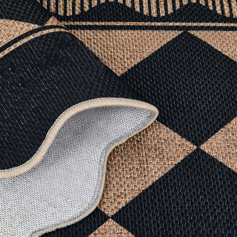 Tapis intérieur/extérieur à carreaux festonné, Café noir, 6 * 9 pi