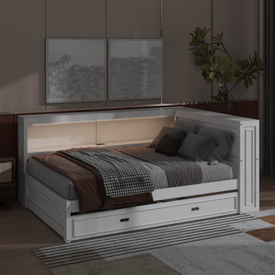 Full Size Wood Daybed With Shelves, LED And Trundle by Lark Manor