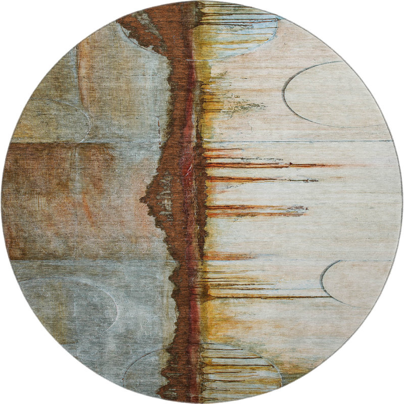 Premium Machine Washable Mayfield Abstract Rug, Rust, 8' Round