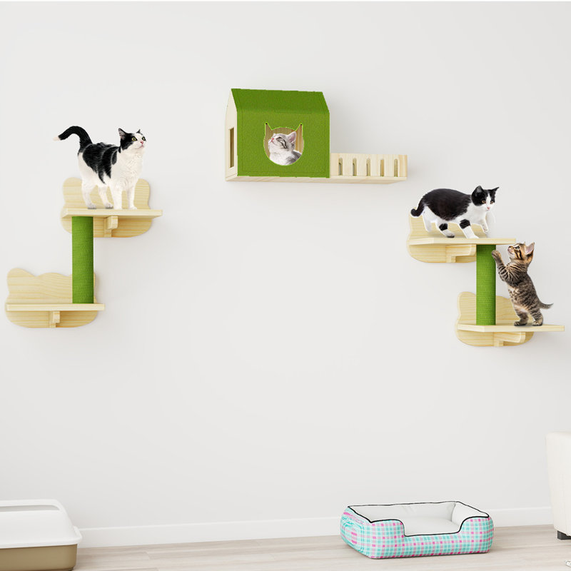  Solid Wood Wall-Mounted Cat Tree Wall Shelf For Large