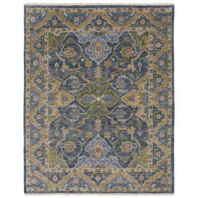 Gowen Traditional Oriental Blue/ Green Hand-made Wool Area Rug