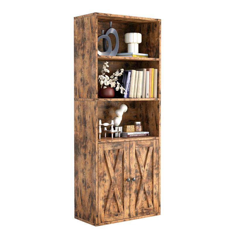 Bibliothèque Camaria à 5 niveaux et 2 portes avec portes de grange, Brun