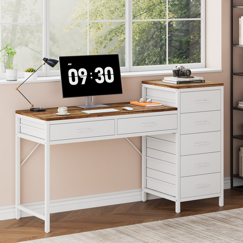 L-Shaped Steel Writing Desk, Brown