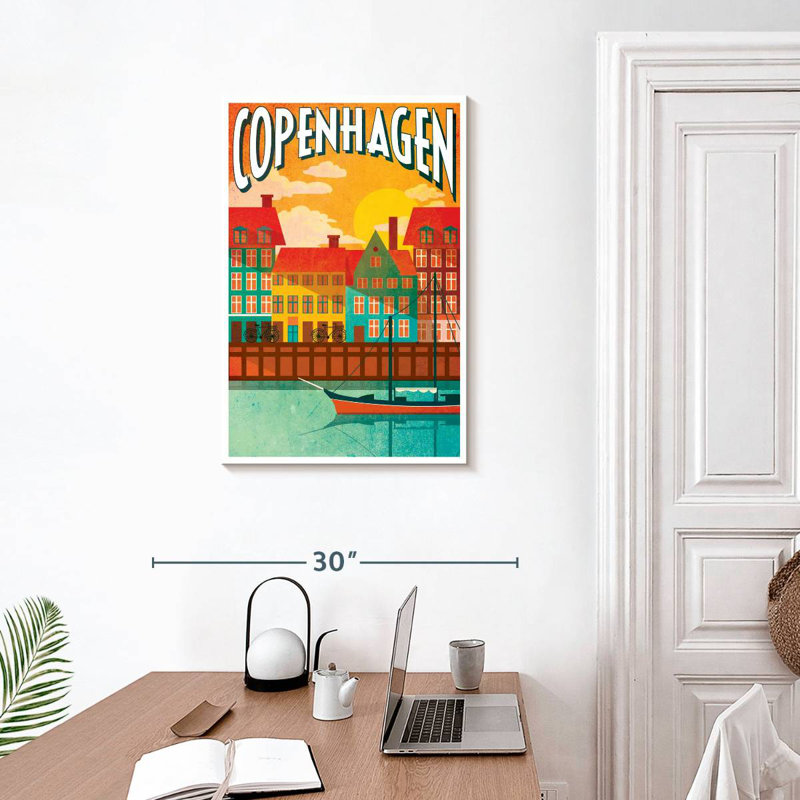 Affiche rétro de la ville de Copenhague, H 30 po x l 20 po