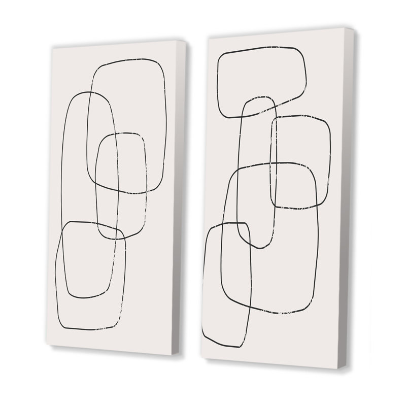 «Abstract Geometric Minimalistic Line I», ensemble de 2 peintures, Toile tendue, H 20 po x l 24 po x P 1 po