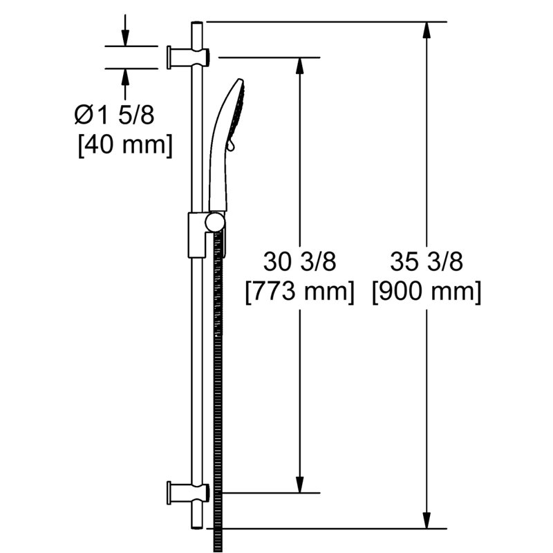Riobel Handshower Set With 36" Slide Bar and 6-Function Handshower, Chrome, 1.8 GPM