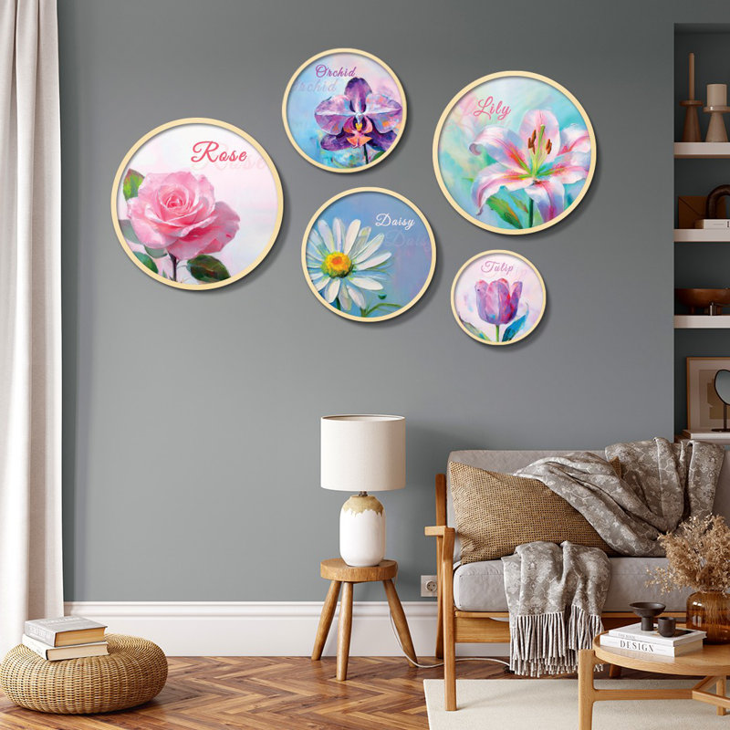 Elegant 5-Piece Decorative Framed MDF Painting Set, 17.1 x 17.1 inches & 14.6 x 14.6 inches & 12.2 x 12.2 inches & 10.2 x 10.2 inches & 7.1 x 7.1 inches | 100% Solid Wood Frames, Perfect for Home Décor & Gallery Walls
