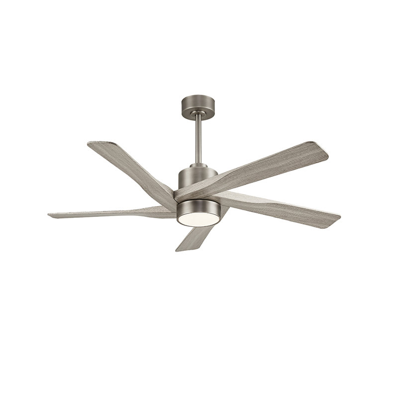 Ventilateur de plafond à 5 pales ABS avec lumière et télécommande, 64", Grain du bois, Nickel brossé