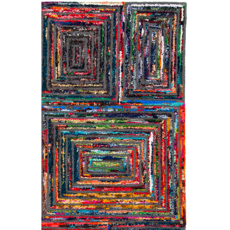 Anaheim Nantucket Hand Tufted Wool/Cotton Geometric Rug in Pink/Green, Runner 2'3" x 6'