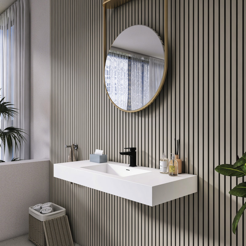 Lavabo vasque rectangulaire pour salle de bain, 48,14 pouces, surface solide, blanc mat, design moderne et facile d'entretien