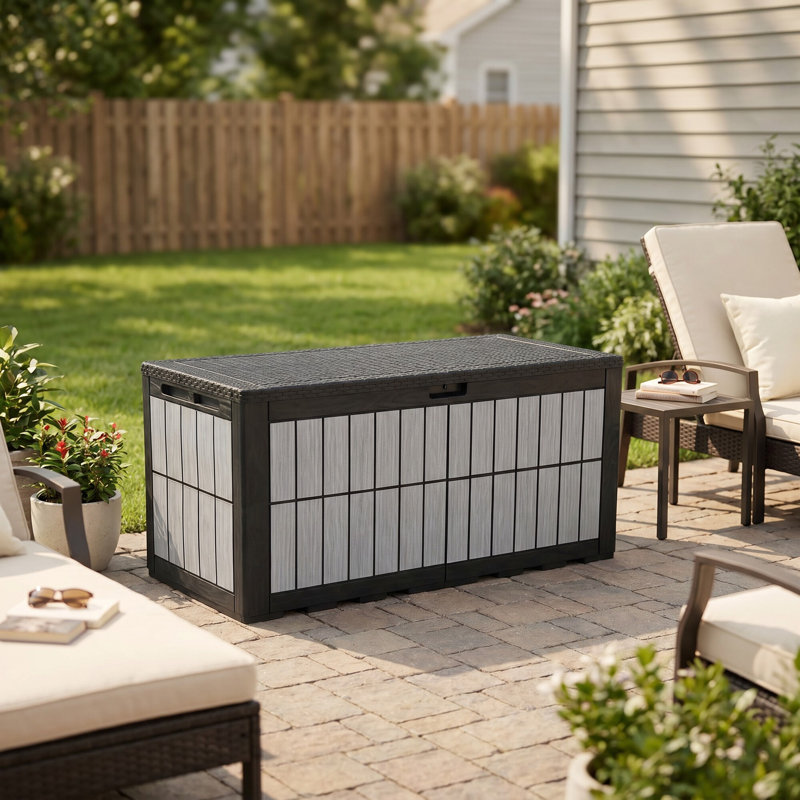 Boîte de rangement verrouillable en résine résistante à l'eau 130 gallons avec serrure Edrosie Inc - gris + noir, Gray