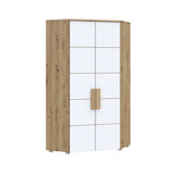 2 Door Corner Wardrobe with shelves and clothes rail, Artisan Oak/White, 97cm W x 197cm H x 97cm D