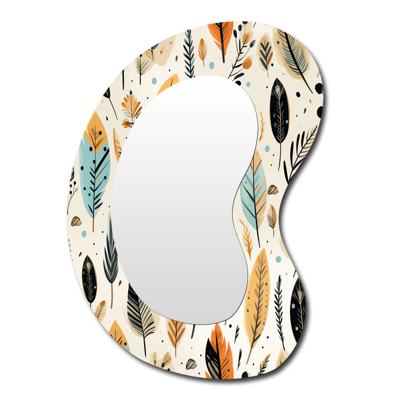 Gabil Rustic Bohemian Boho Pattern - Botanical Asymmetrical Decorative Mirror, Boho Unique Shape Wall Mirror, Printed Metal Art