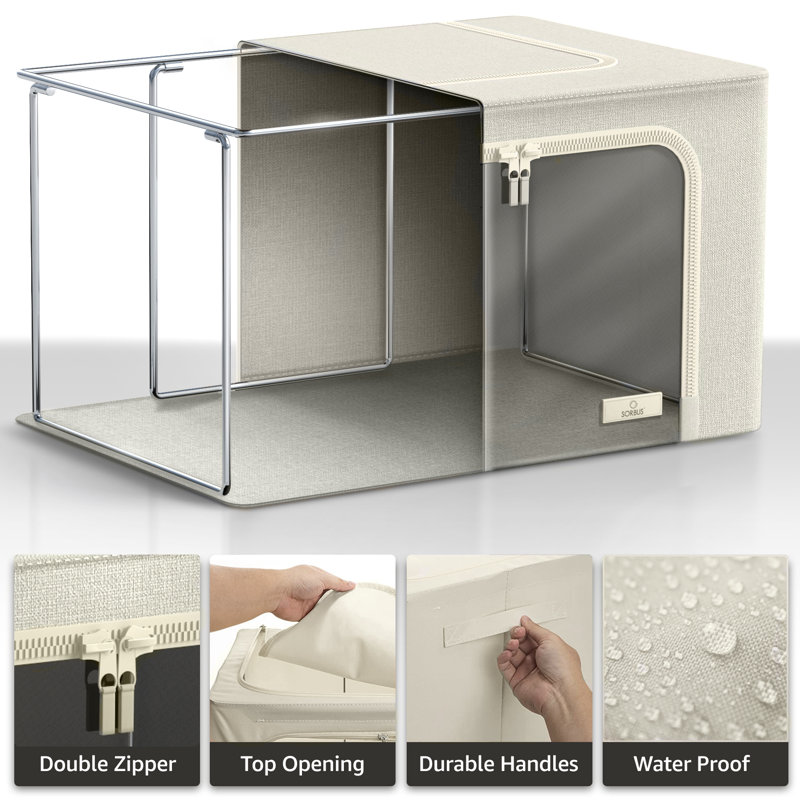 Medium Storage Box Foldable with Window & Handles 4 Pack, Beige
