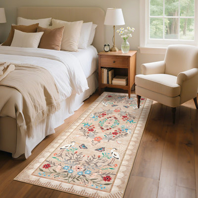 Tapis floraux pour salon, chambre à coucher, tapis rétro antidérapants lavables, grand tapis oriental délavé à poils courts