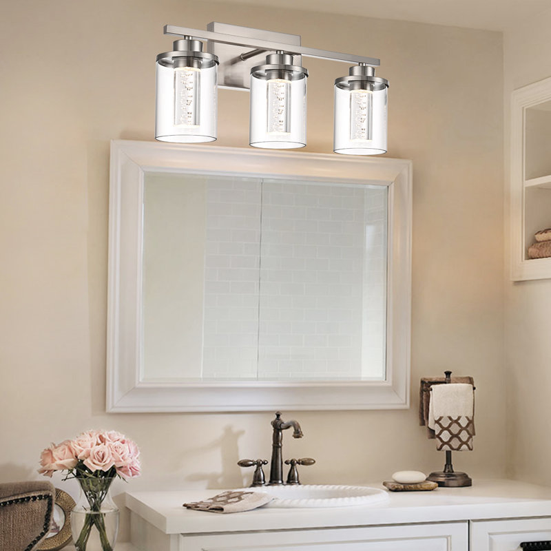 Luminaire de salle de bain à 3 lumières, lumières de meuble-lavabo à intensité variable 5CCT, applique murale moderne en cristal à DEL avec bulles transparentes 3000K / 3500K / 4500K / 5000K / 6000K