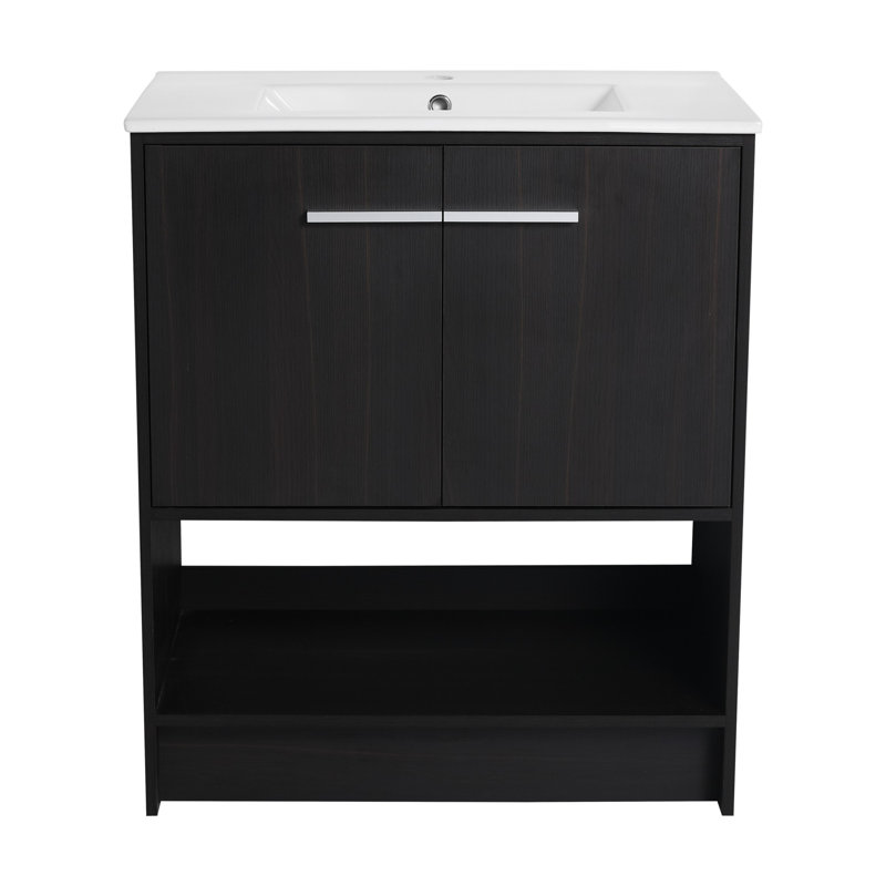 Meuble-lavabo 30 po avec lavabo en céramique, Chêne foncé, Argent argent
