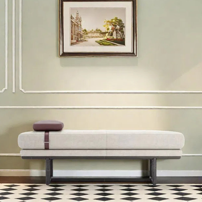 Bench ash linen soft-wrapped cloakroom sofa stool, 16.54" H x 62.99" W x 19.69" D