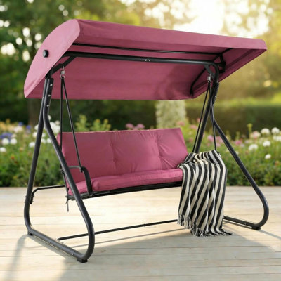 Balancelle extérieure 3 places avec auvent, convertible en lit plat, abat-jour réglable, coussins amovibles, structure en acier robuste, capacité de 750 lb, pour le patio, la cour, le porche ou le jardin