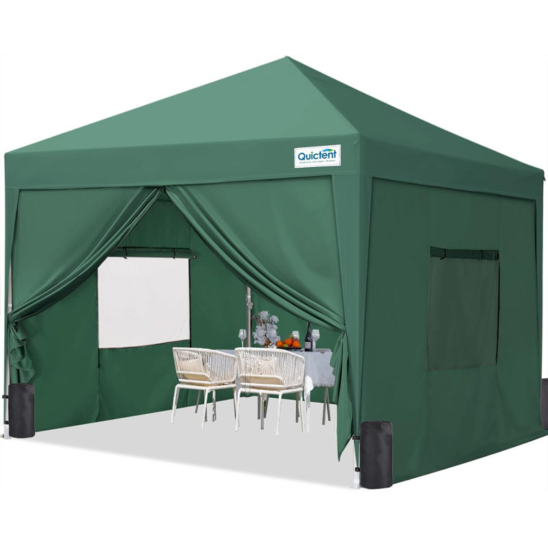Quictent 3x3m (10x10ft) Pop Up Canopy Gazebo with Mesh Window Sidewalls, Adjustable Height Event Shelter, Portable Tent for Garden Party, Camping, Beige