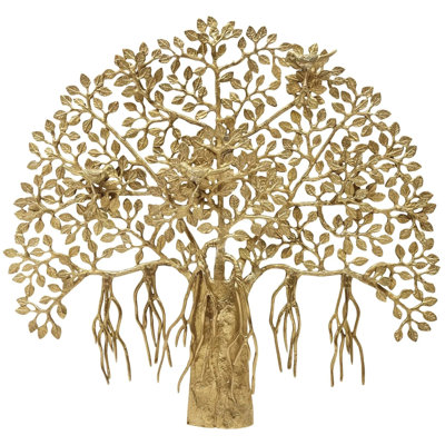 Décoration murale en forme d'arbre Bodhi en laiton fait à la main avec des oiseaux - Aswatha spirituel / décor d'arbre Peepal, décoration de maison mythologique pour entrée, salon ou espace de méditation