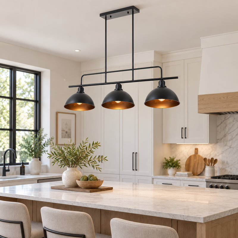 Lustre linéaire noir à 3 lumières Aalim avec hauteur réglable