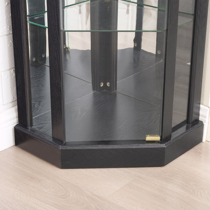 Corner Glass Cabinet Lighted Curio Cabinet Corner Display Case, Black