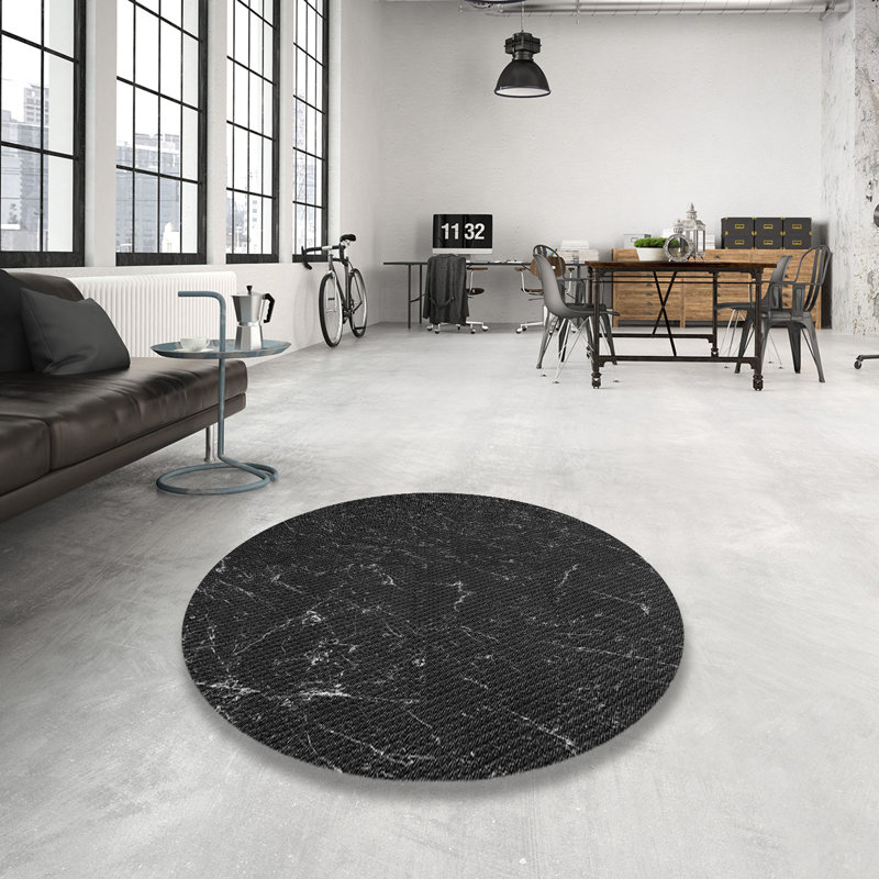 Tapis tissé à la machine noir, Rond 6 pi