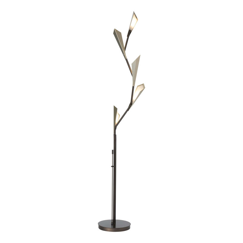 Quill Torchiere, Modern Brass, Dark Smoke