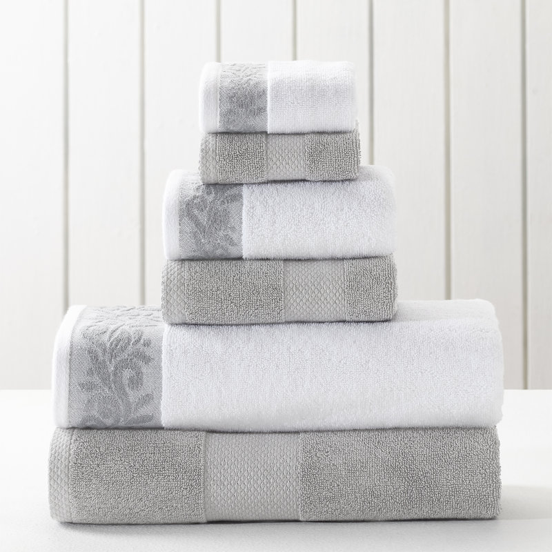 Modern Threads 600 GSM 6-Piece Towel Set with Filgree Jacquard Border, Silver