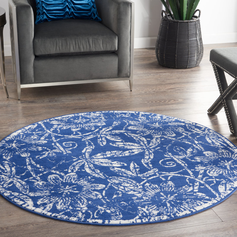 Floral Area Rug, Round 5'